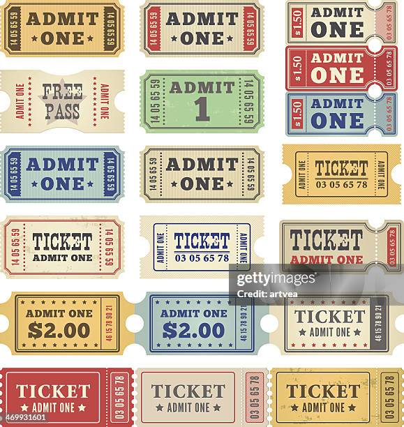 retro tickets in a collection of colors - cardboard stock illustrations