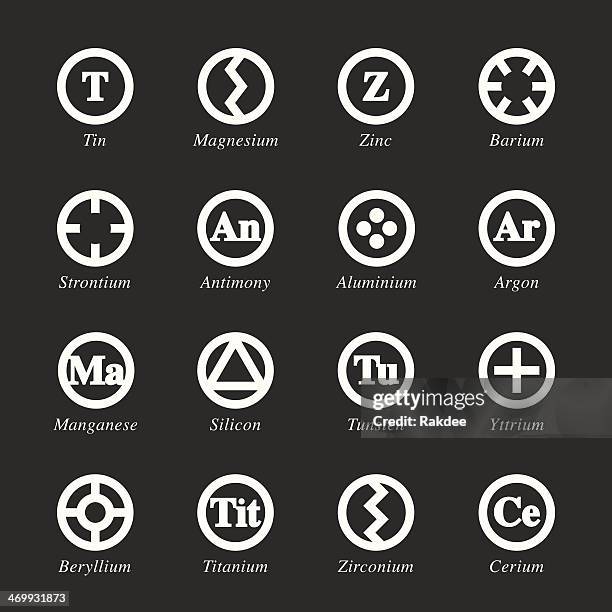 chemical element icons set 3 - white series - silicone stock illustrations