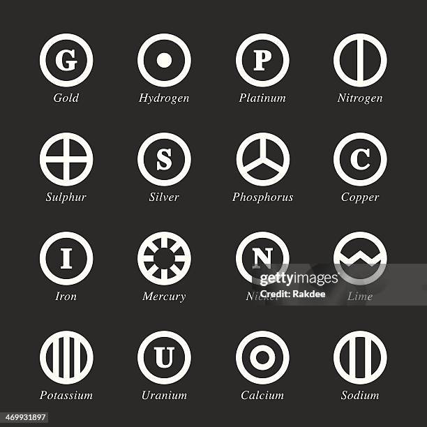 chemical element icons set 2 - white series - periodic table of elements potassium stock illustrations