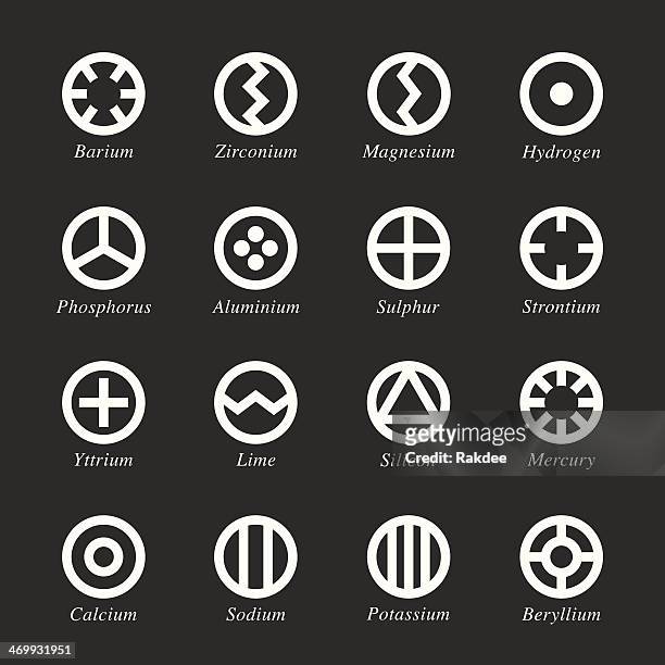 chemical element icons set 1 - white series - mercury metal stock illustrations