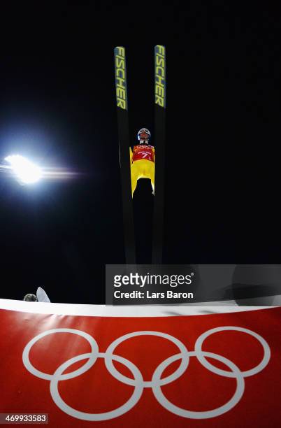 Anders Bardal of Norway jumps during the Men's Team Ski Jumping trial on day 10 of the Sochi 2014 Winter Olympics at the RusSki Gorki Ski Jumping...