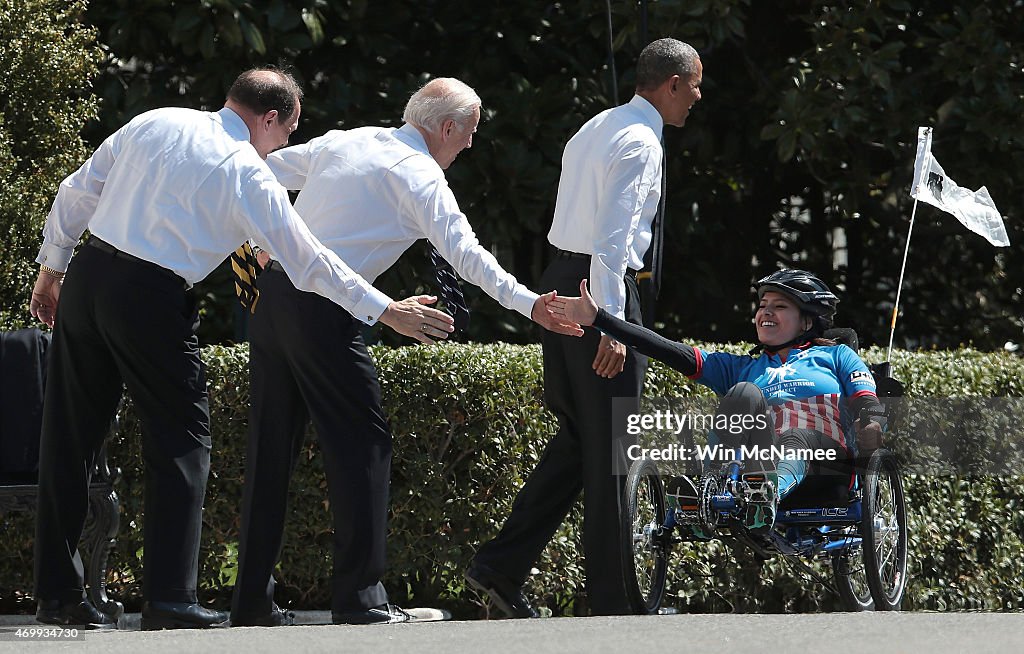 Obama And Biden Welcome Wounded Warrior Project's  Soldier Ride To White House