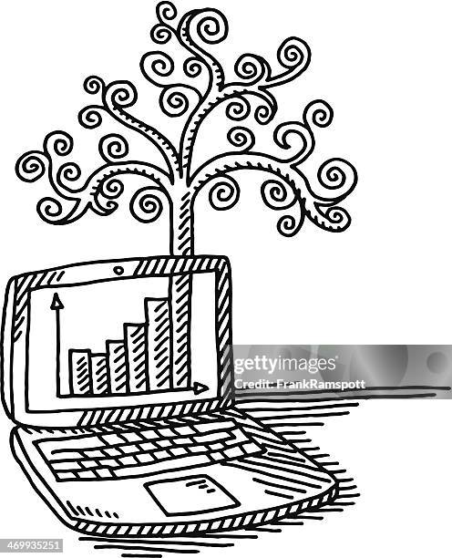 business chart growth notebook drawing - open notebook on white stock illustrations