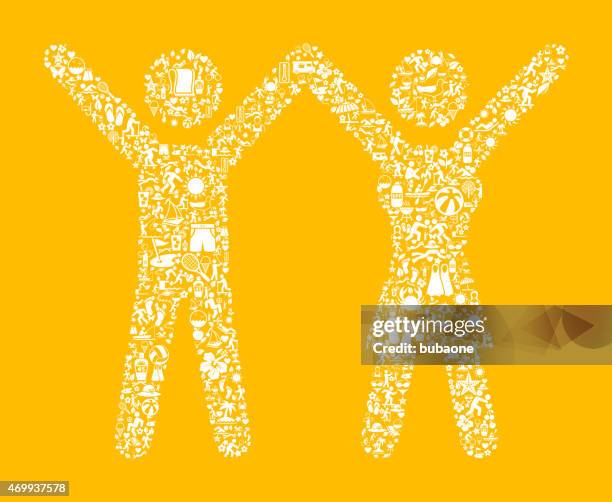 happy couple on summer icon pattern - couple sunbathing stock illustrations