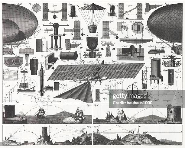 stockillustraties, clipart, cartoons en iconen met theory of flight engraving - centrifugal force