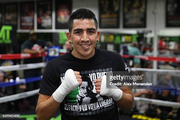 Leo Santa Cruz works out at the Mayweather Boxing Club on April 14, 2015 in Las Vegas, Nevada. Santa Cruz will fight on the undercard of the Floyd...
