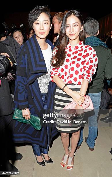 Guey Lun-Mei and Angelababy attend the front row at Burberry Womenswear Autumn/Winter 2014 at Kensington Gardens on February 17, 2014 in London,...