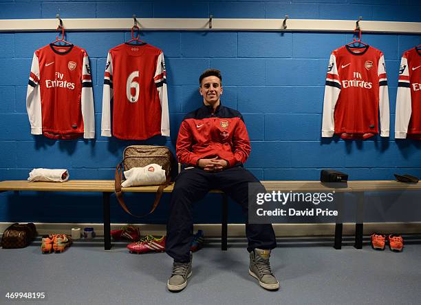 Julio Pleguezuelo of Arsenal in the changingroom prior to the Barclays U21 Premier League match between Reading U21 and Arsenal U21 at Madejski...