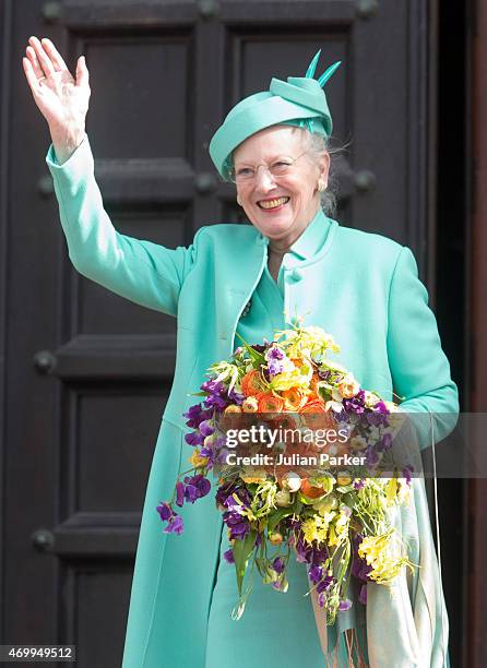 Queen Margrethe II of Denmark attends a reception at Copenhagen Town Hall, for her 75th Birthday on April 16, 2015 in Copenhagen, Denmark.