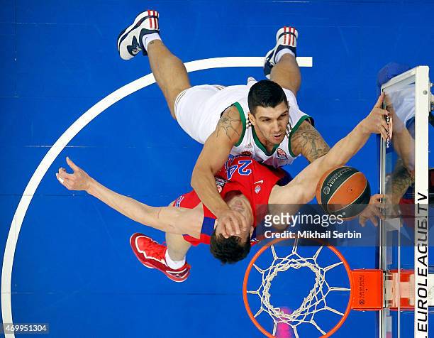 Esteban Batista, #15 of Panathinaikos Athens competes with Alexander Kaun, 24 of CSKA Moscow in action during the 2014-2015 Turkish Airlines...