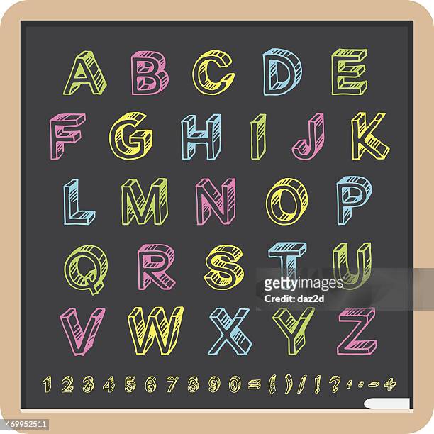 blackboard with hand written tridimensional font - tridimensionale stock illustrations