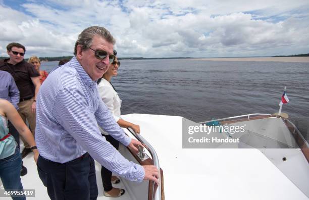 In this handout image provided by the FA England manager Roy Hodgson visits Arena Amazonia on February 17, 2014 in Manaus, Brazil. The FA manager...