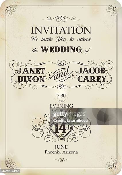 ilustraciones, imágenes clip art, dibujos animados e iconos de stock de vintage invitación de boda - wedding invitation