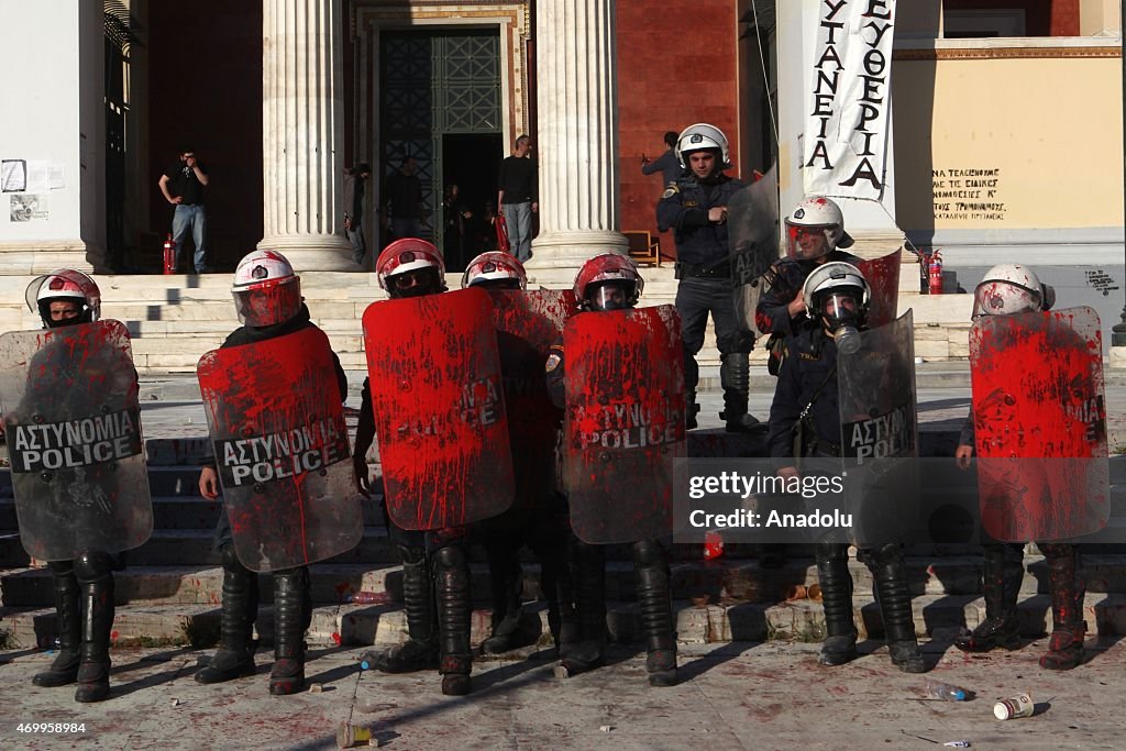 Protestors clash with police in Athens