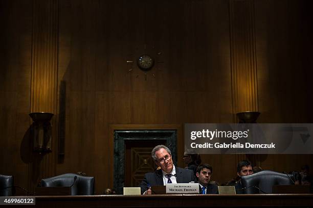 Trade Representative Michael Froman testifies at the Senate Finance Committee hearing on Congress and U.S. Tariff Policy in the Senate Dirksen Office...