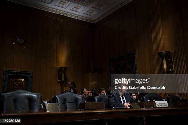 Trade Representative Michael Froman testifies at the Senate Finance Committee hearing on Congress and U.S. Tariff Policy in the Senate Dirksen Office...