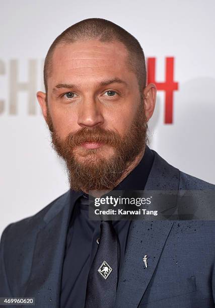 Tom Hardy attends the UK Premiere of "Child 44" at Vue West End on April 16, 2015 in London, England.