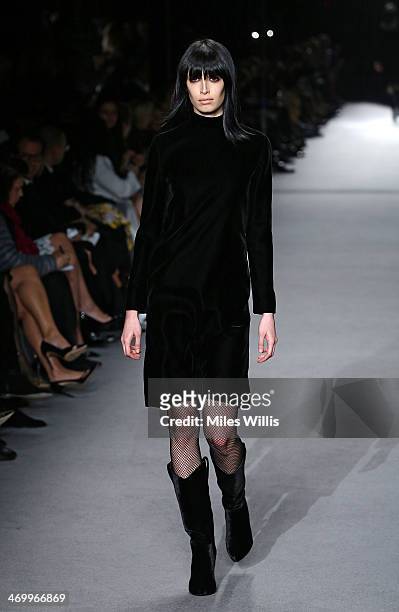 Model Sabrina Ioffreda walks the runway at the TOM FORD show at London Fashion Week AW14 at The Lindley Hall on February 17, 2014 in London, England.