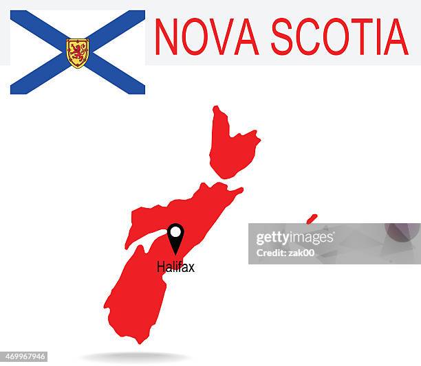 canada province : nova scotia map and flag - flag of nova scotia stock illustrations