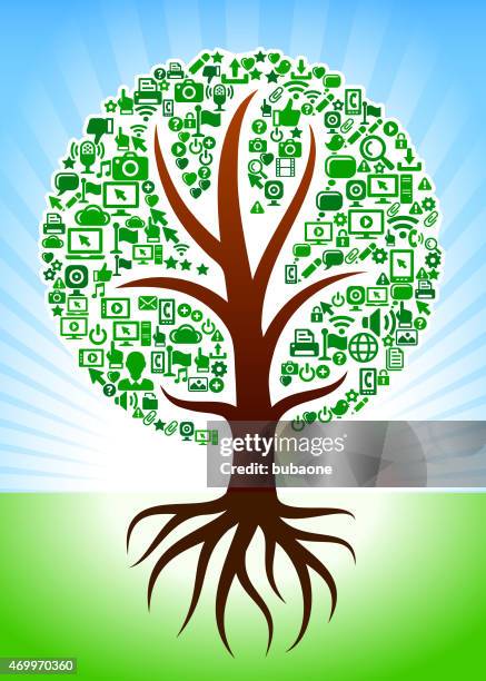 tree on vector technology pattern background - cloud computing white background stock illustrations