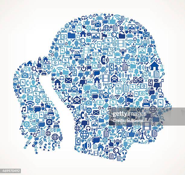 female profile on vector technology pattern background - laptop vector side view stock illustrations