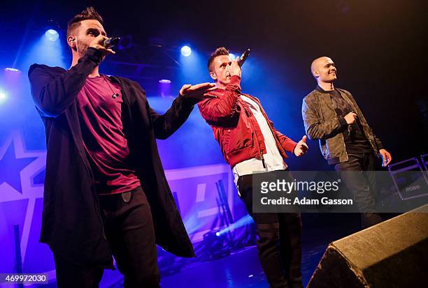 Scott Robinson, Ritchie Neville and Sean Conlon of 5IVE perform on stage at O2 Academy Bristol on April 16, 2015 in Bristol, United Kingdom.