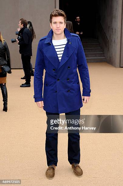 Greg James attends the Burberry Prorsum show at London Fashion Week AW14 at Kensington Gardens on February 17, 2014 in London, England.