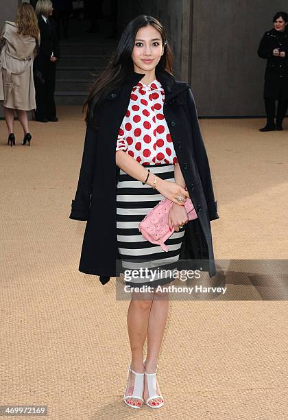 Angelababy attends the Burberry Prorsum show at London Fashion Week AW14 at Kensington Gardens on February 17, 2014 in London, England.