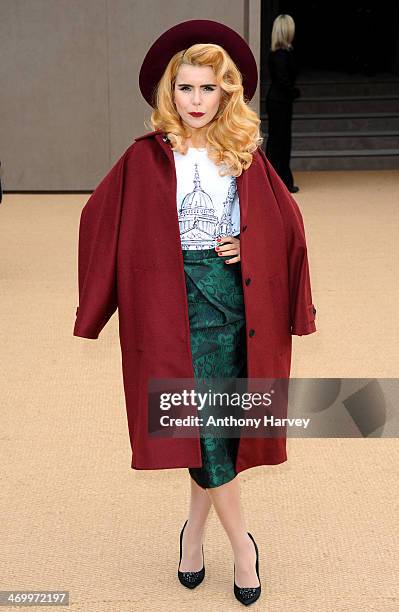 Paloma Faith attends the Burberry Prorsum show at London Fashion Week AW14 at Kensington Gardens on February 17, 2014 in London, England.