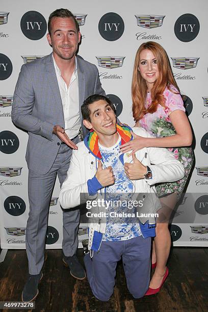 Actors Barry Sloane, screenwriter Max Landis and actress Katy O'Grady attend the IVY Los Angeles innovator dinner presented by Cadillac and IVY at...