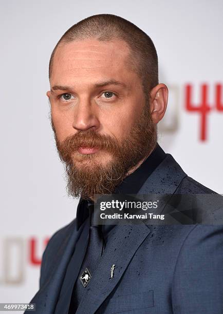 Tom Hardy attends the UK Premiere of "Child 44" at Vue West End on April 16, 2015 in London, England.