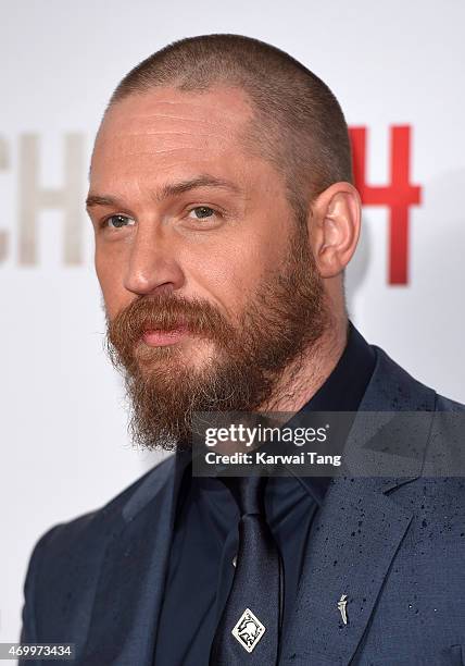 Tom Hardy attends the UK Premiere of "Child 44" at Vue West End on April 16, 2015 in London, England.