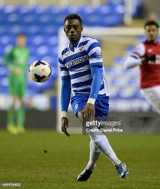 Gozie Ugwu of Reading during the Barclays U21 Premier League match between Reading U21 and Arsenal U21 at Madejski Stadium on February 17, 2014 in...