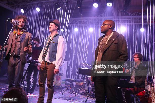 Wayne Coyne of The Flaming Lips, Steven Drozd of The Flaming Lips, actor Taran Killam, actor Hannibal Burress, and Ben Folds perform during the 2014...