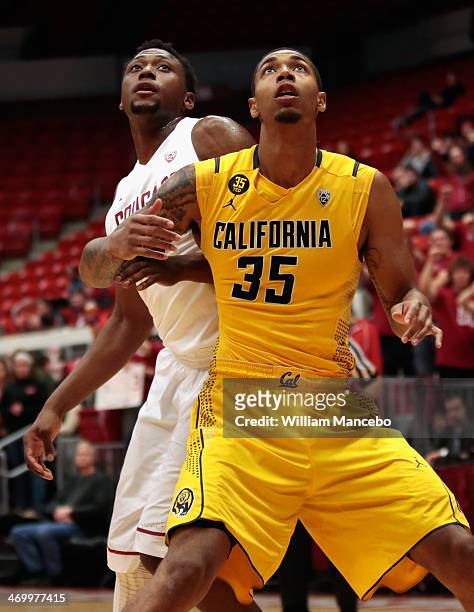 Junior Longrus of the Washington State Cougars battles for position against Richard Solomon of the California Golden Bears during the game at Beasley...
