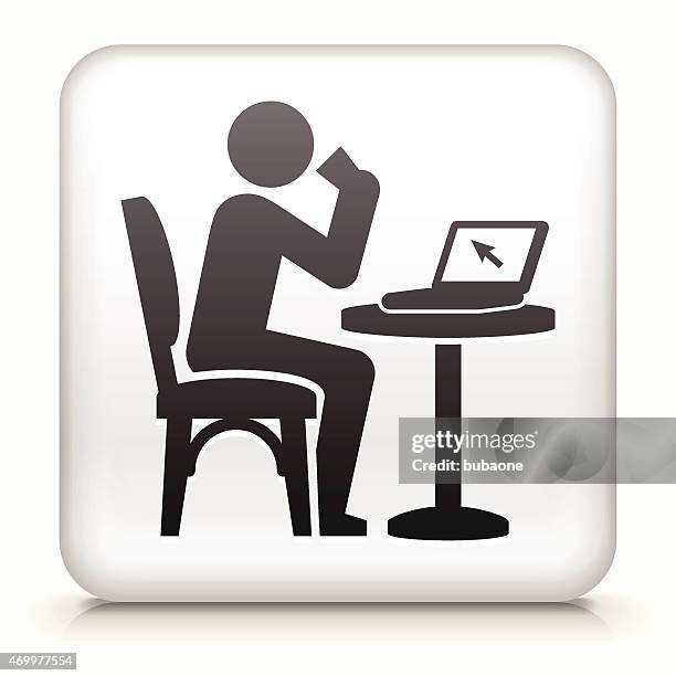 royalty free vector icon button with drinking & working - drinking coffee at work stock illustrations