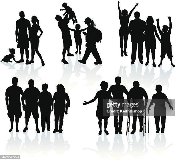 stockillustraties, clipart, cartoons en iconen met aging families - generations - grandfather silhouette