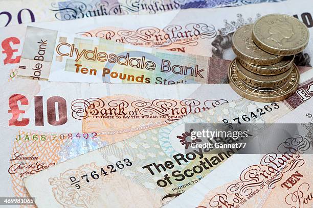 english and scottish currency background - two pound coin stock pictures, royalty-free photos & images