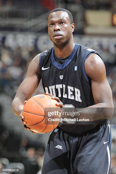 Khyle Marshall of the Butler Bulldogs takes a foul shot during a college basketball game against the Georgetown Hoyas on February 8, 2014 at the...