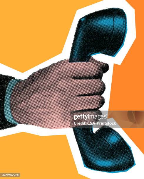 hand festhalten telefon mit erhöhter - telefonhörer stock-grafiken, -clipart, -cartoons und -symbole