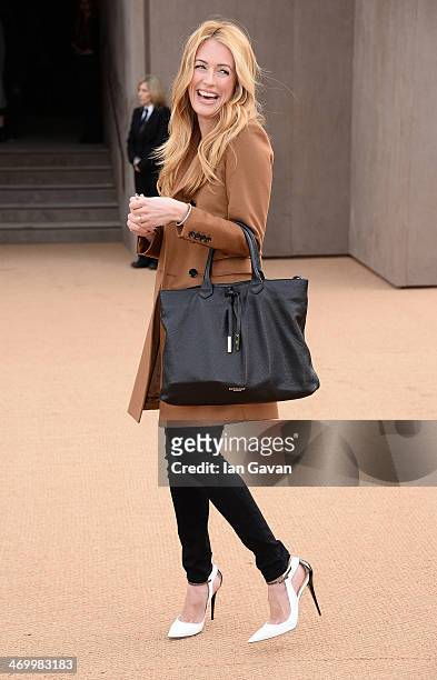 Cat Deeley arrives at Burberry Womenswear Autumn/Winter 2014 at Kensington Gardens on February 17, 2014 in London, England.