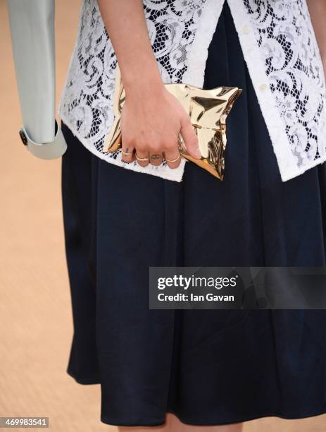 Kate Foley arrives at Burberry Womenswear Autumn/Winter 2014 at Kensington Gardens on February 17, 2014 in London, England.