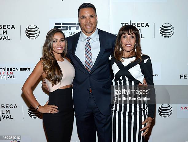 October Gonzalez, Tony Gonzalez, and Judy Gonzalez attend the Tribeca/ESPN Sports Film Festival Gala for the premiere of "Play It Forward" during the...