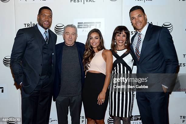 Executive producer Michael Strahan, Tribeca Film Festival co-founder Robert De Niro, October Gonzalez, Judy Gonzalez, and Tony Gonzalez attend the...