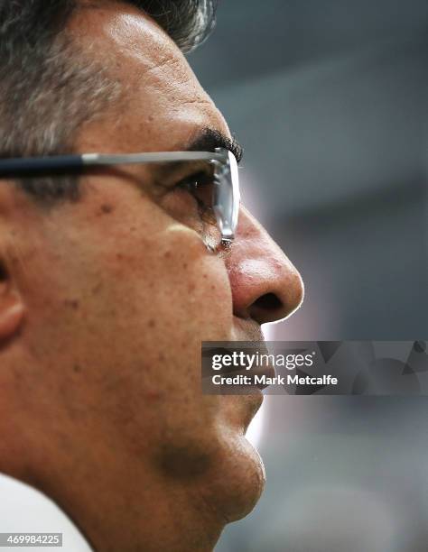 Andrew Demetriou speaks to the media during the official opening of the Learning Life Centre at Sydney Olympic Park Sports Centre on February 18,...