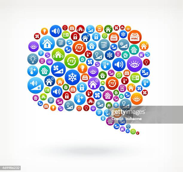 chat bubble home automation and security vector graphic - remote working headset stock illustrations