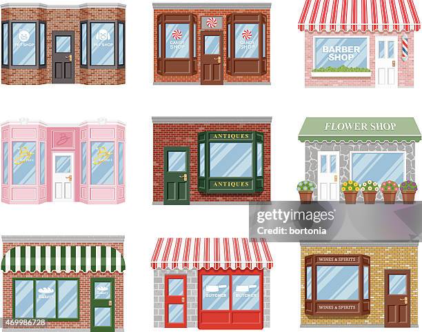 ilustraciones, imágenes clip art, dibujos animados e iconos de stock de old fashioned escaparate grupo de iconos - baker occupation
