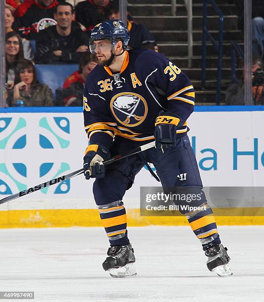 Patrick Kaleta of the Buffalo Sabres skates against the Chicago Blackhawks on April 3, 2015 at the First Niagara Center in Buffalo, New York.