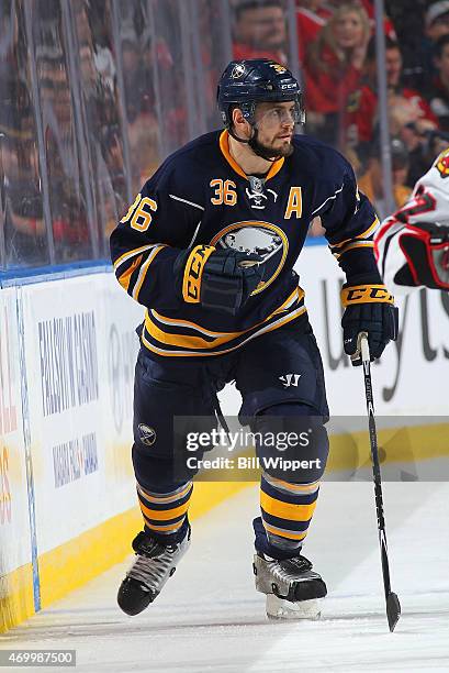 Patrick Kaleta of the Buffalo Sabres skates against the Chicago Blackhawks on April 3, 2015 at the First Niagara Center in Buffalo, New York.