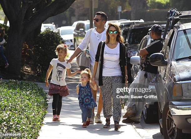 Jessica Alba is seen with her husband, Cash Warren and daughters, Honor Marie Warren and Haven Garner Warren on February 17, 2014 in Los Angeles,...